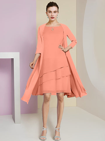 Vestidos de corte princesa/línea A con cuello joya hasta la rodilla para la madre de la novia 