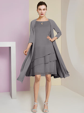 Vestidos de corte princesa/línea A con cuello joya hasta la rodilla para la madre de la novia 