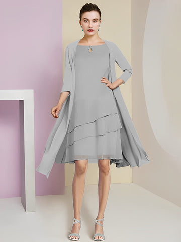 Vestidos de corte princesa/línea A con cuello joya hasta la rodilla para la madre de la novia 