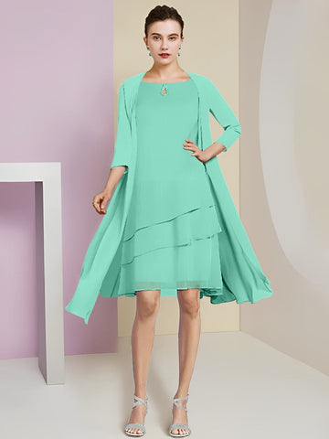 Vestidos de corte princesa/línea A con cuello joya hasta la rodilla para la madre de la novia 