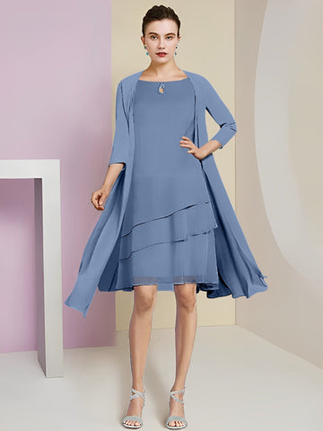 Vestidos de corte princesa/línea A con cuello joya hasta la rodilla para la madre de la novia 