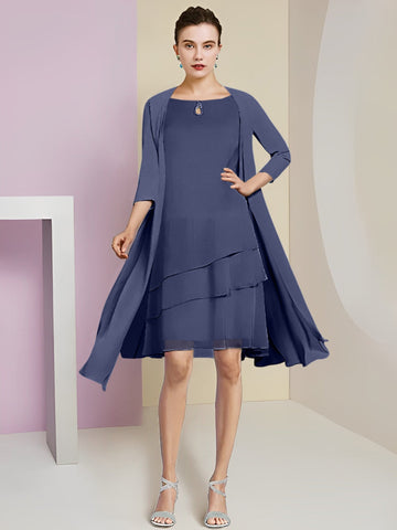 Vestidos de corte princesa/línea A con cuello joya hasta la rodilla para la madre de la novia 