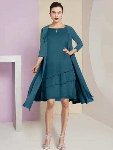 Vestidos de corte princesa/línea A con cuello joya hasta la rodilla para la madre de la novia 