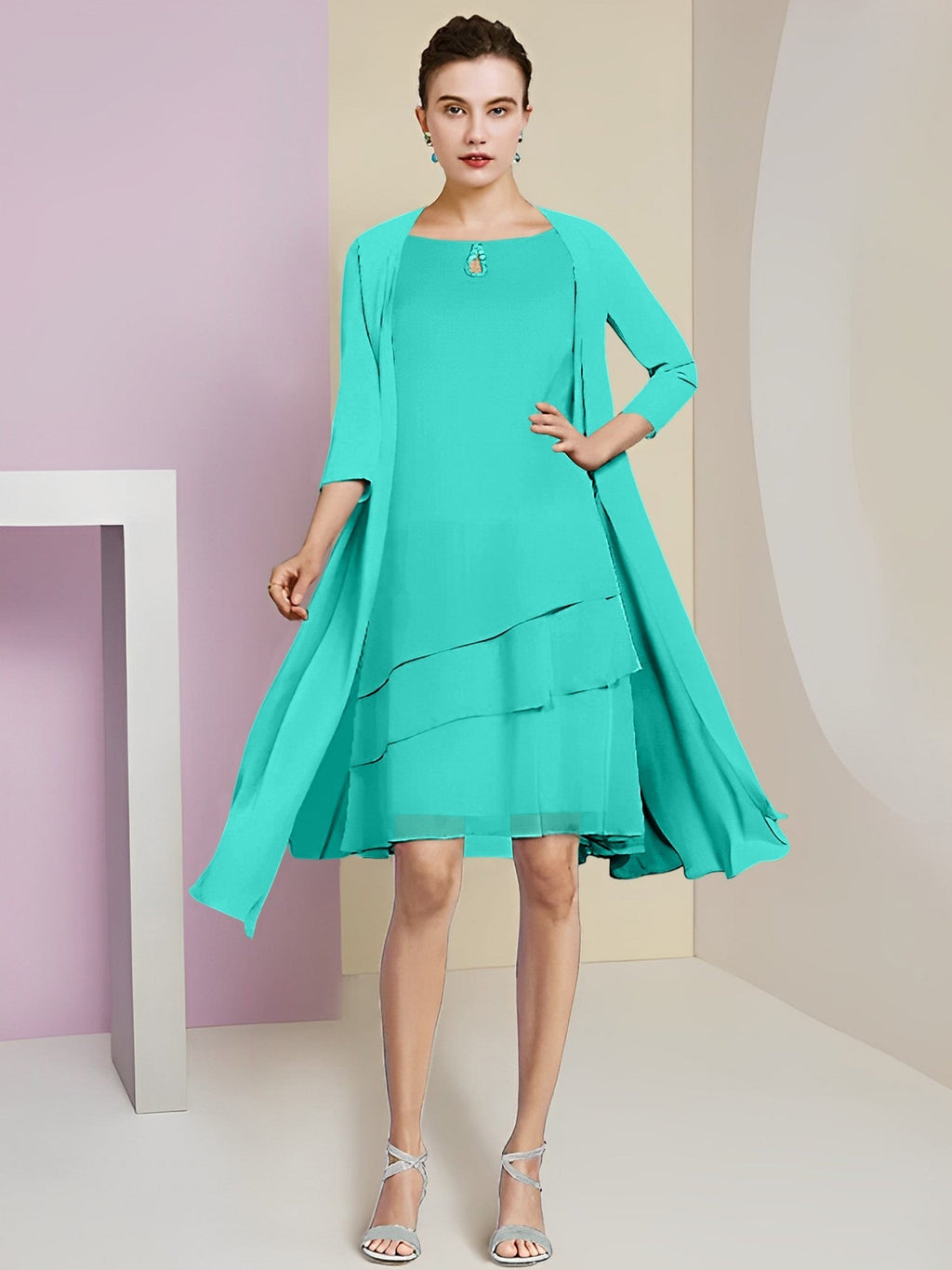 Vestidos de corte princesa/línea A con cuello joya hasta la rodilla para la madre de la novia 