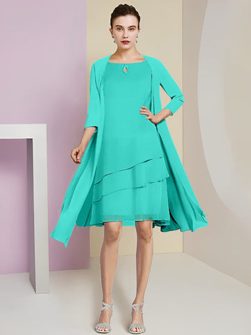 Vestidos de corte princesa/línea A con cuello joya hasta la rodilla para la madre de la novia 