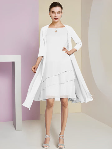 Vestidos de corte princesa/línea A con cuello joya hasta la rodilla para la madre de la novia 