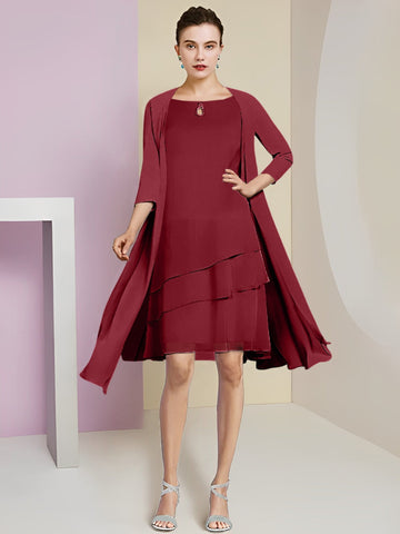 Vestidos de corte princesa/línea A con cuello joya hasta la rodilla para la madre de la novia 