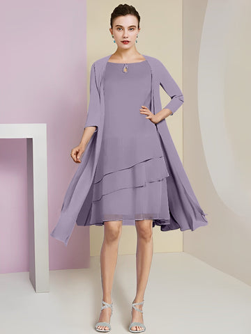 Vestidos de corte princesa/línea A con cuello joya hasta la rodilla para la madre de la novia 