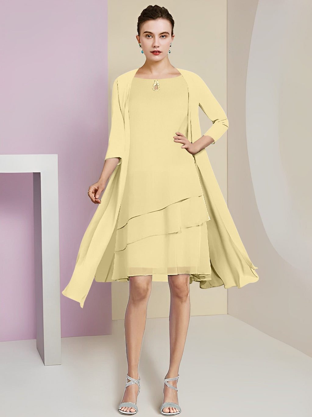 Vestidos de corte princesa/línea A con cuello joya hasta la rodilla para la madre de la novia 