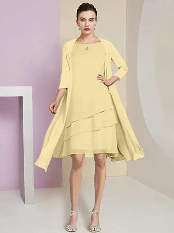 Vestidos de corte princesa/línea A con cuello joya hasta la rodilla para la madre de la novia 