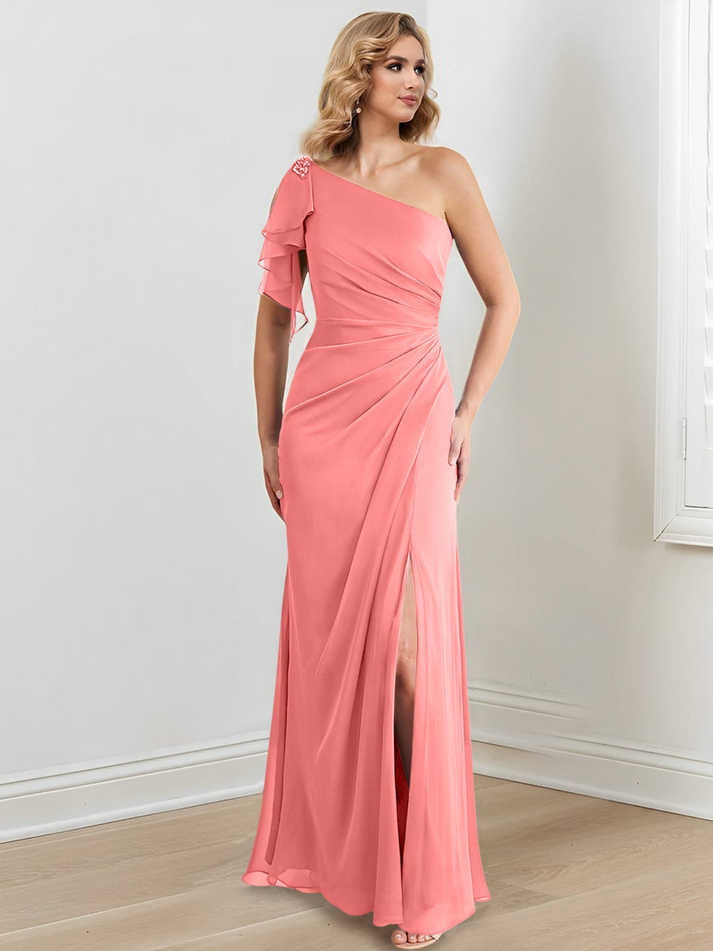 Vestidos de corte recto/columna con un solo hombro y largo hasta el suelo para la madre de la novia 
