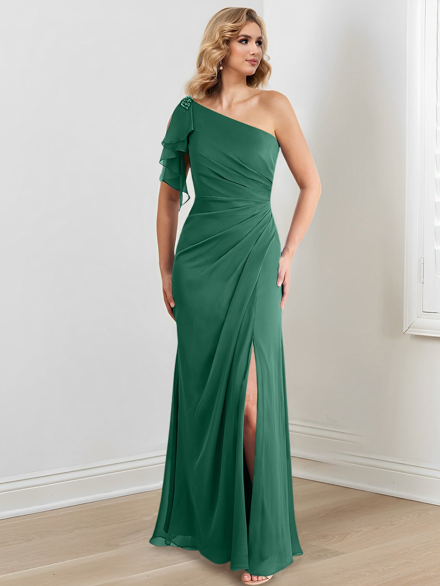 Vestidos de corte recto/columna con un solo hombro y largo hasta el suelo para la madre de la novia 