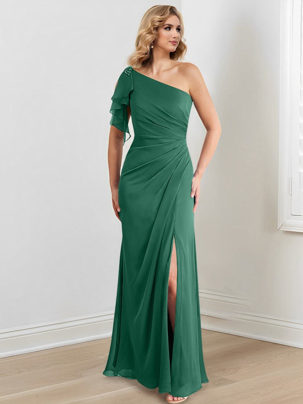Vestidos de corte recto/columna con un solo hombro y largo hasta el suelo para la madre de la novia 