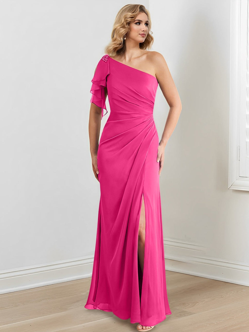Vestidos de corte recto/columna con un solo hombro y largo hasta el suelo para la madre de la novia 