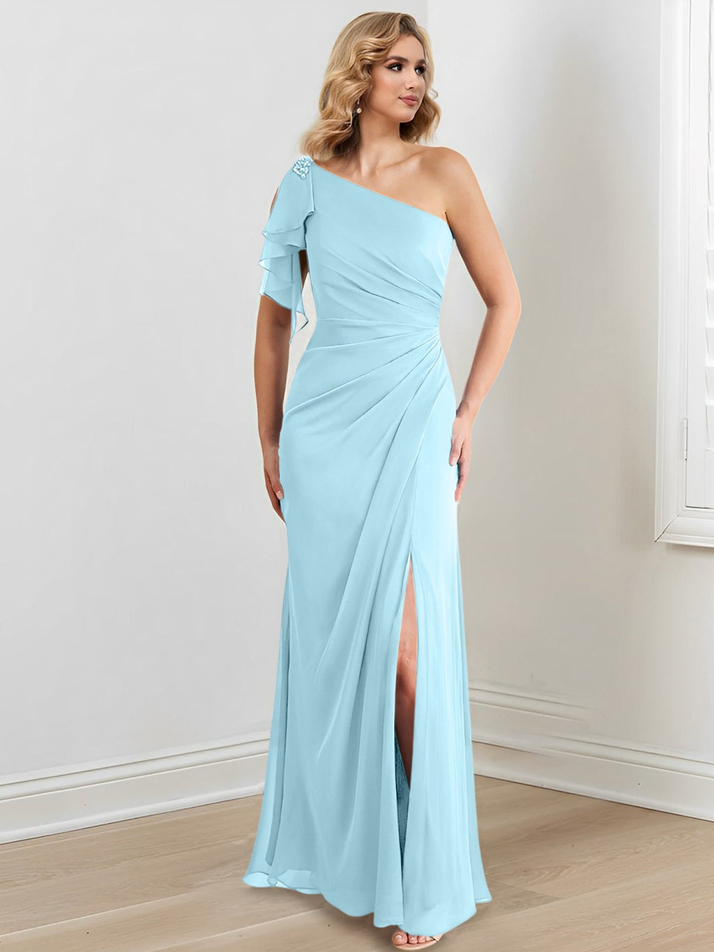 Vestidos de corte recto/columna con un solo hombro y largo hasta el suelo para la madre de la novia 