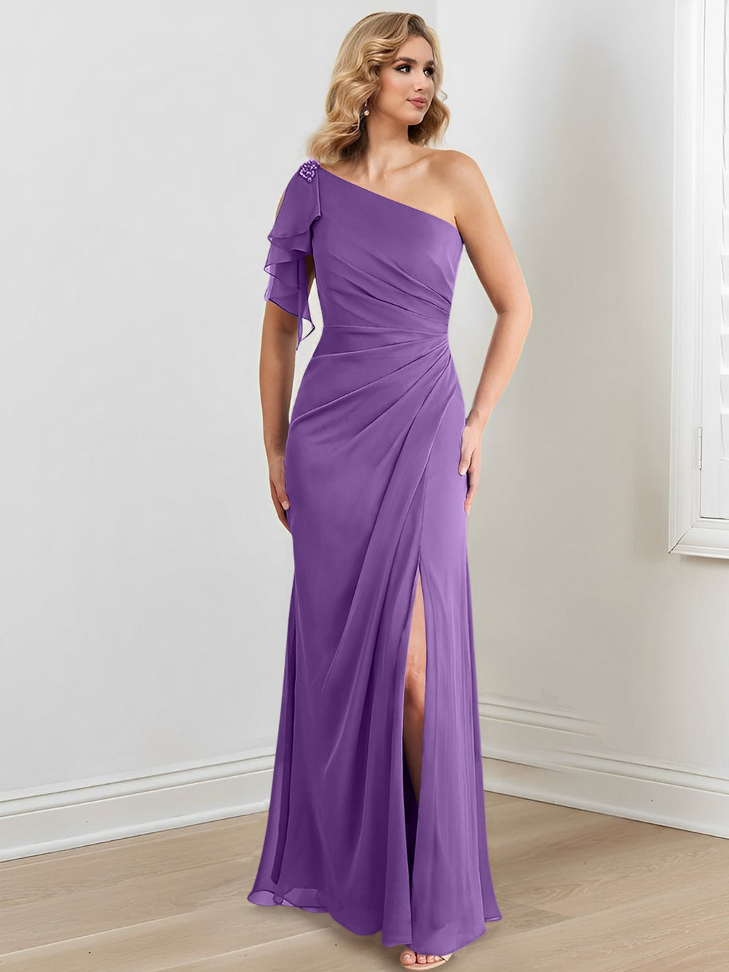 Vestidos de corte recto/columna con un solo hombro y largo hasta el suelo para la madre de la novia 
