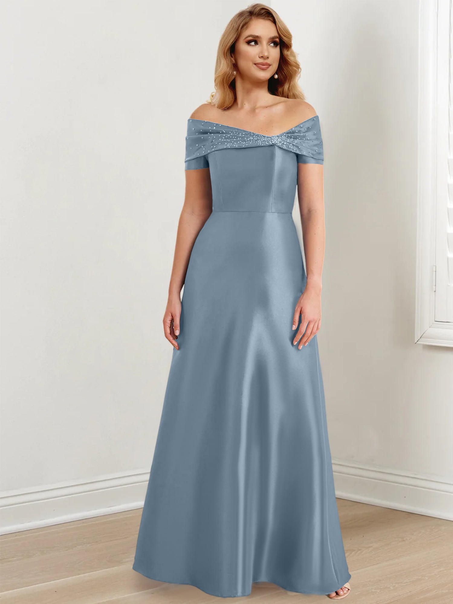 Robes de mère de la mariée de coupe trapèze/princesse, épaules dénudées et longueur au sol 
