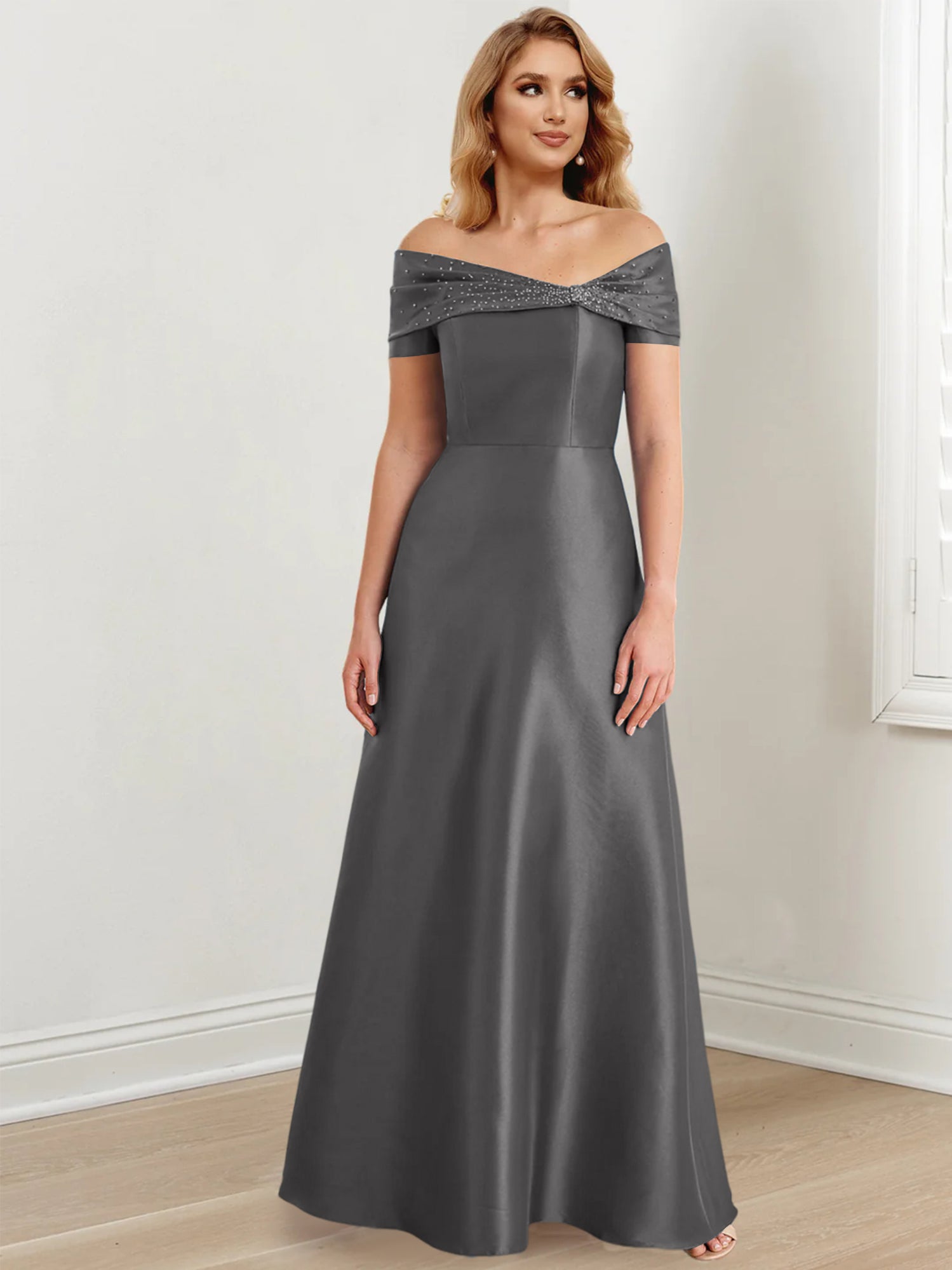 Robes de mère de la mariée de coupe trapèze/princesse, épaules dénudées et longueur au sol 