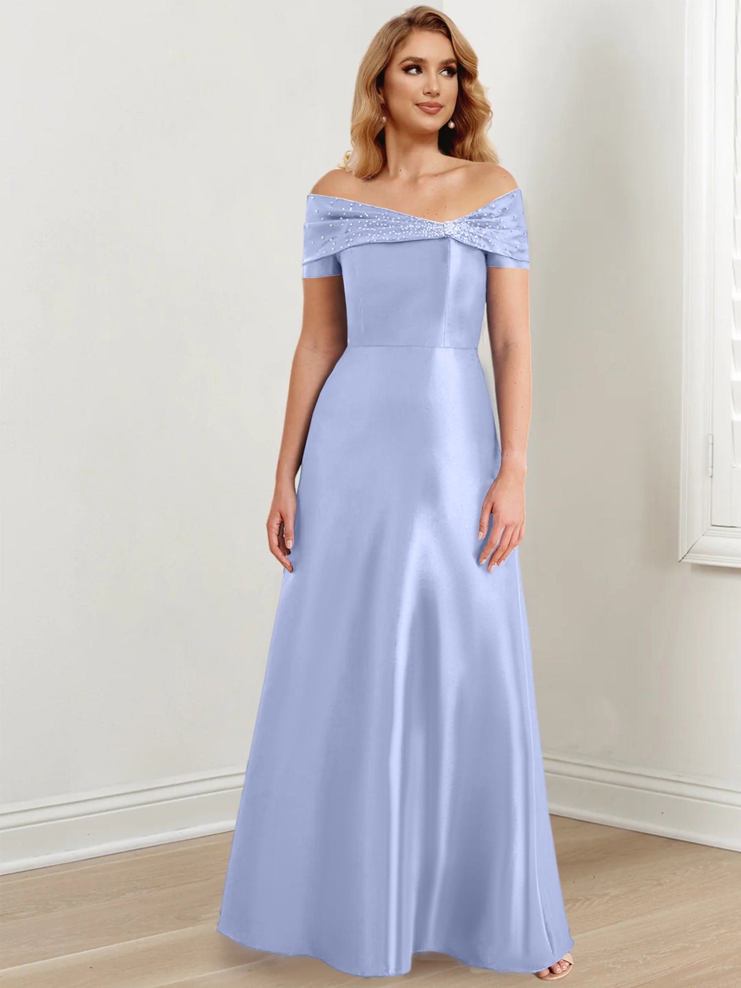 Robes de mère de la mariée de coupe trapèze/princesse, épaules dénudées et longueur au sol 