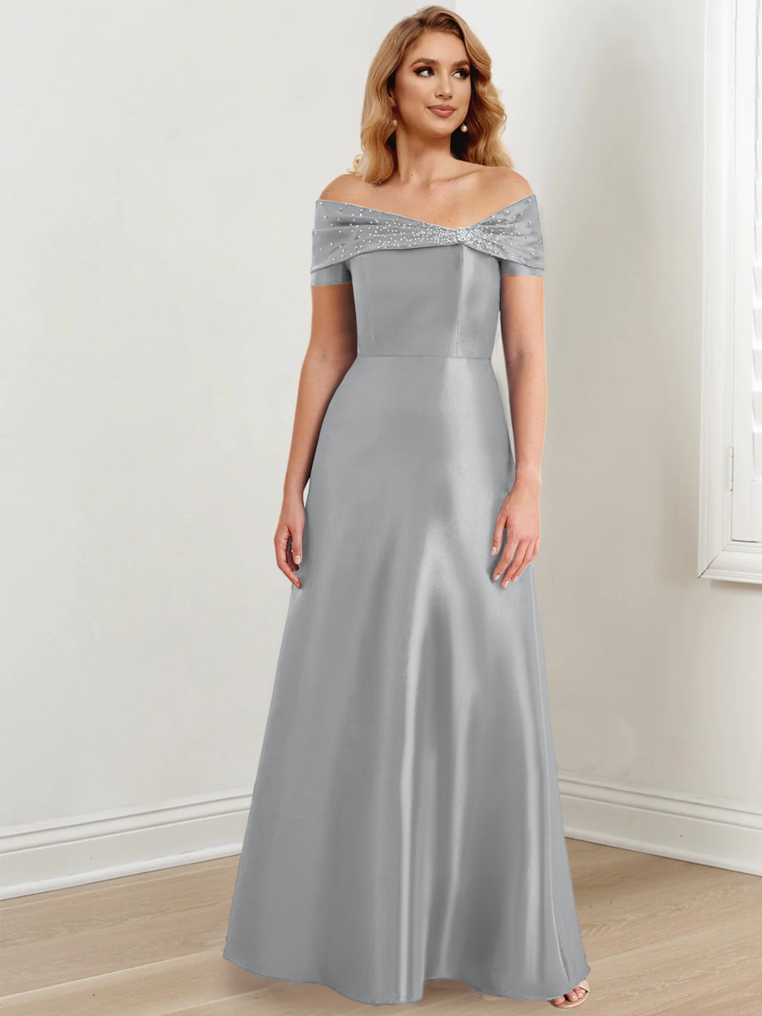 Robes de mère de la mariée de coupe trapèze/princesse, épaules dénudées et longueur au sol 