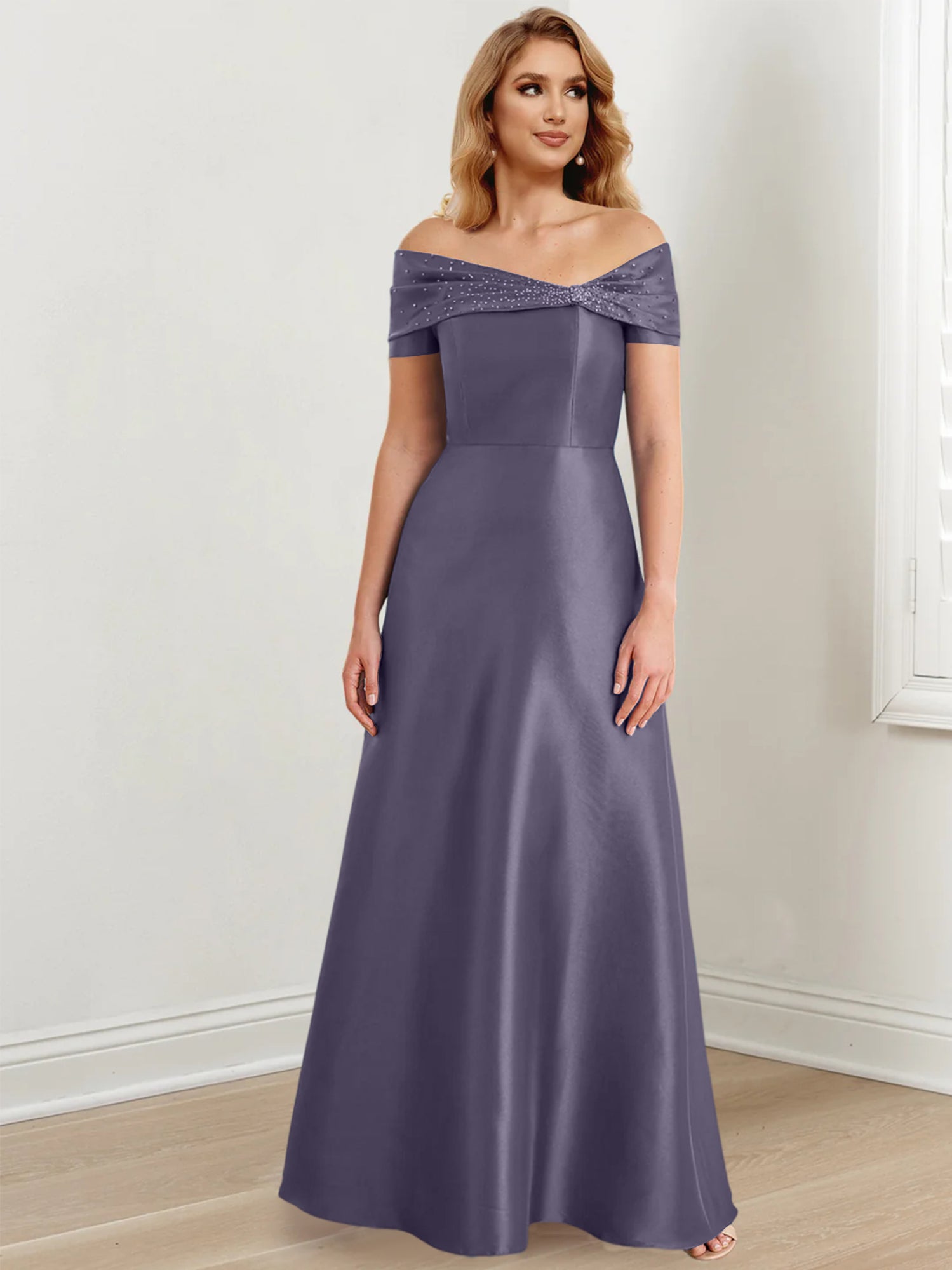 Robes de mère de la mariée de coupe trapèze/princesse, épaules dénudées et longueur au sol 