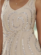 Robes de mère de la mariée fourreau/colonne, col en V, longueur cheville, avec veste et sequins 