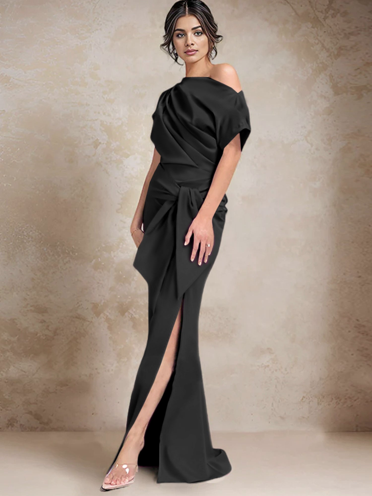 Robe trompette/sirène asymétrique à une épaule pour la mère de la mariée, avec fente latérale 