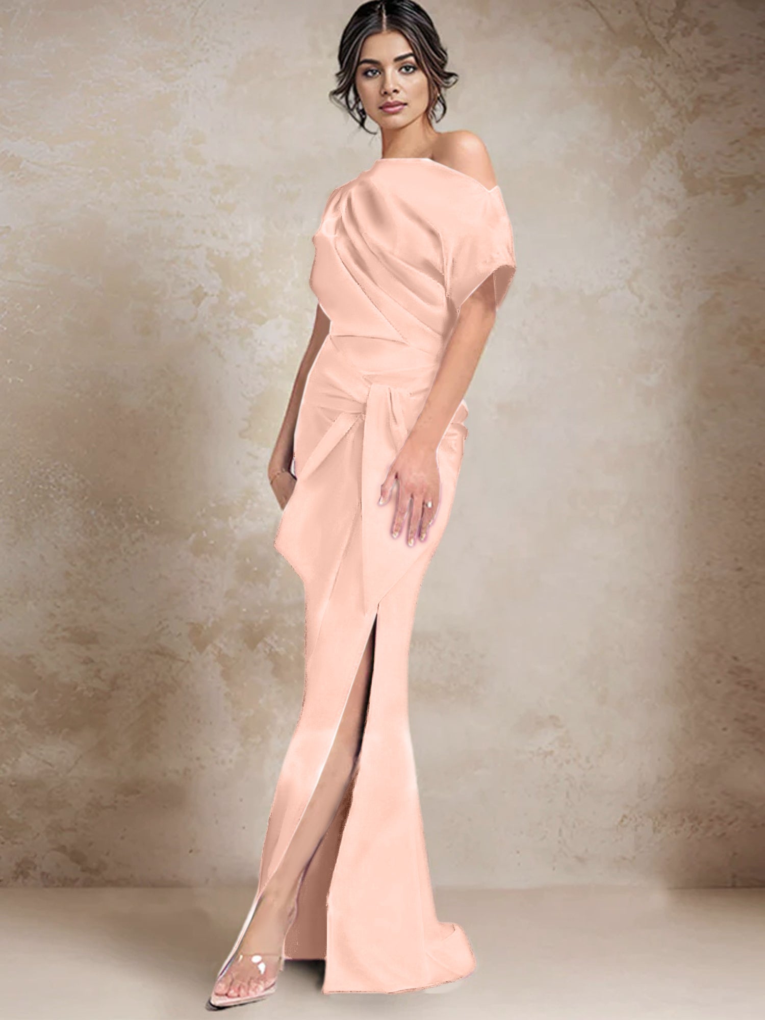 Robe trompette/sirène asymétrique à une épaule pour la mère de la mariée, avec fente latérale 