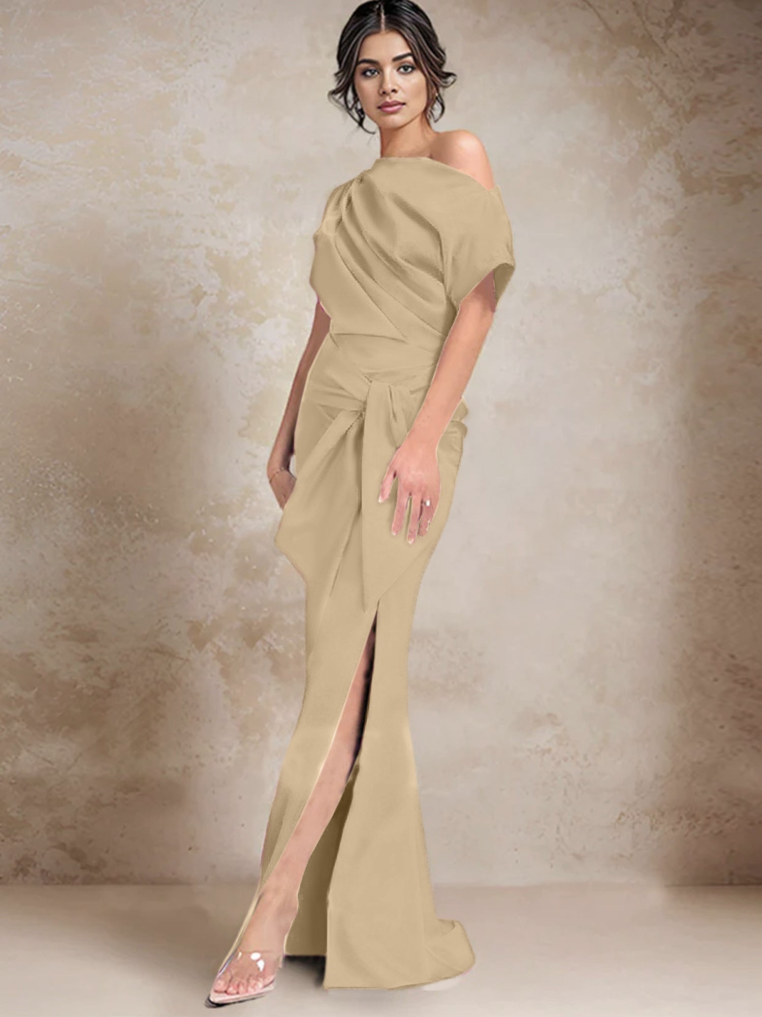 Robe trompette/sirène asymétrique à une épaule pour la mère de la mariée, avec fente latérale 