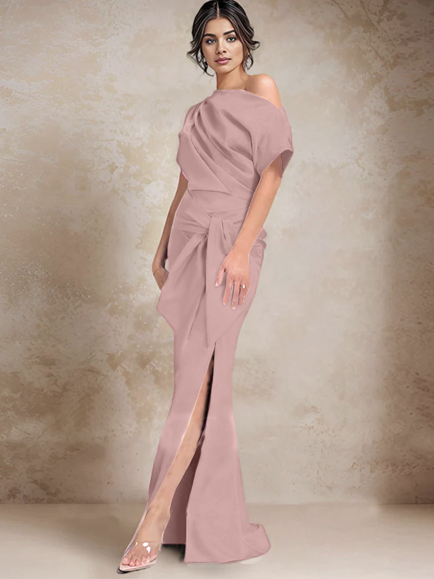 Robe trompette/sirène asymétrique à une épaule pour la mère de la mariée, avec fente latérale 