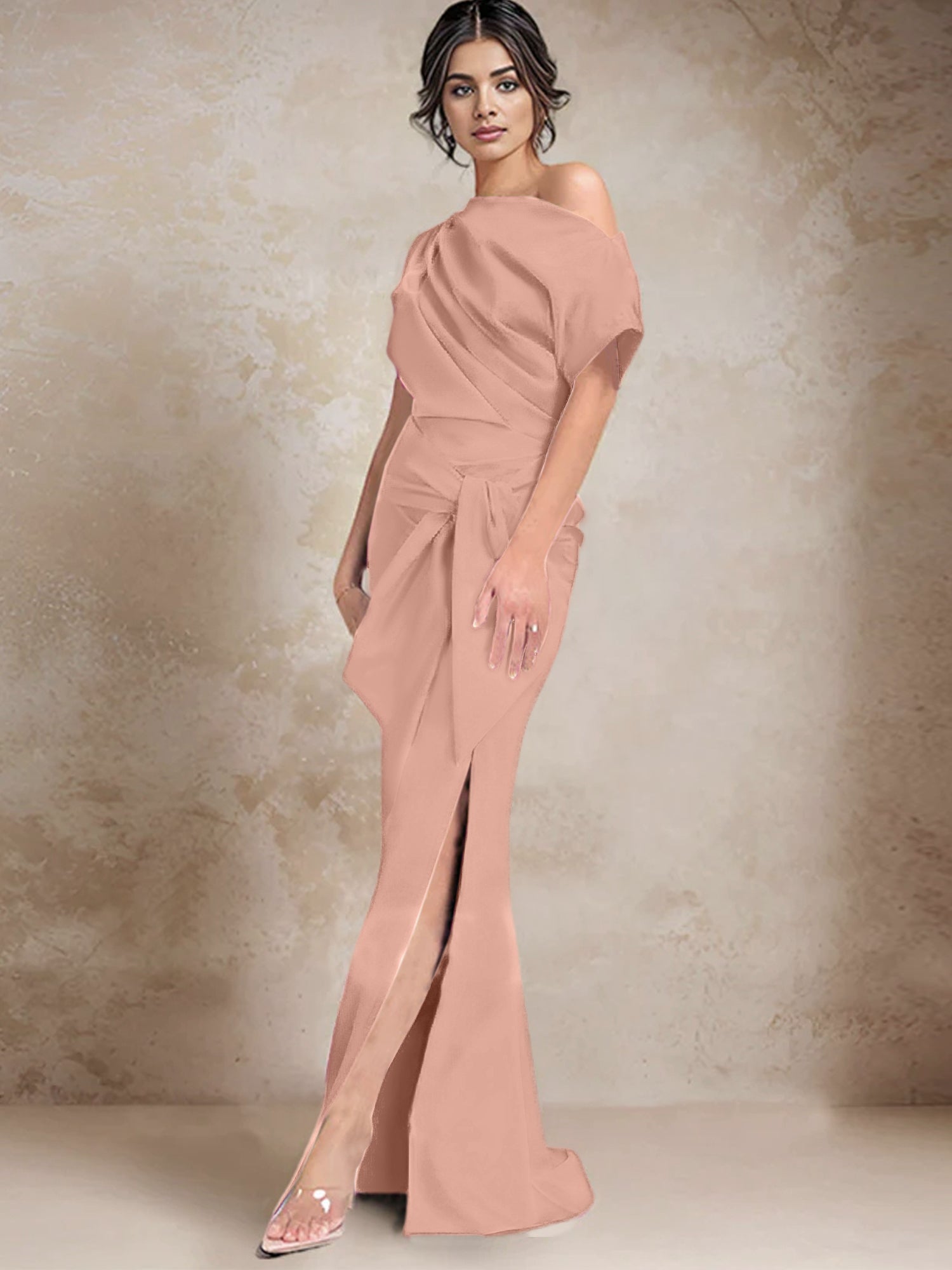 Robe trompette/sirène asymétrique à une épaule pour la mère de la mariée, avec fente latérale 