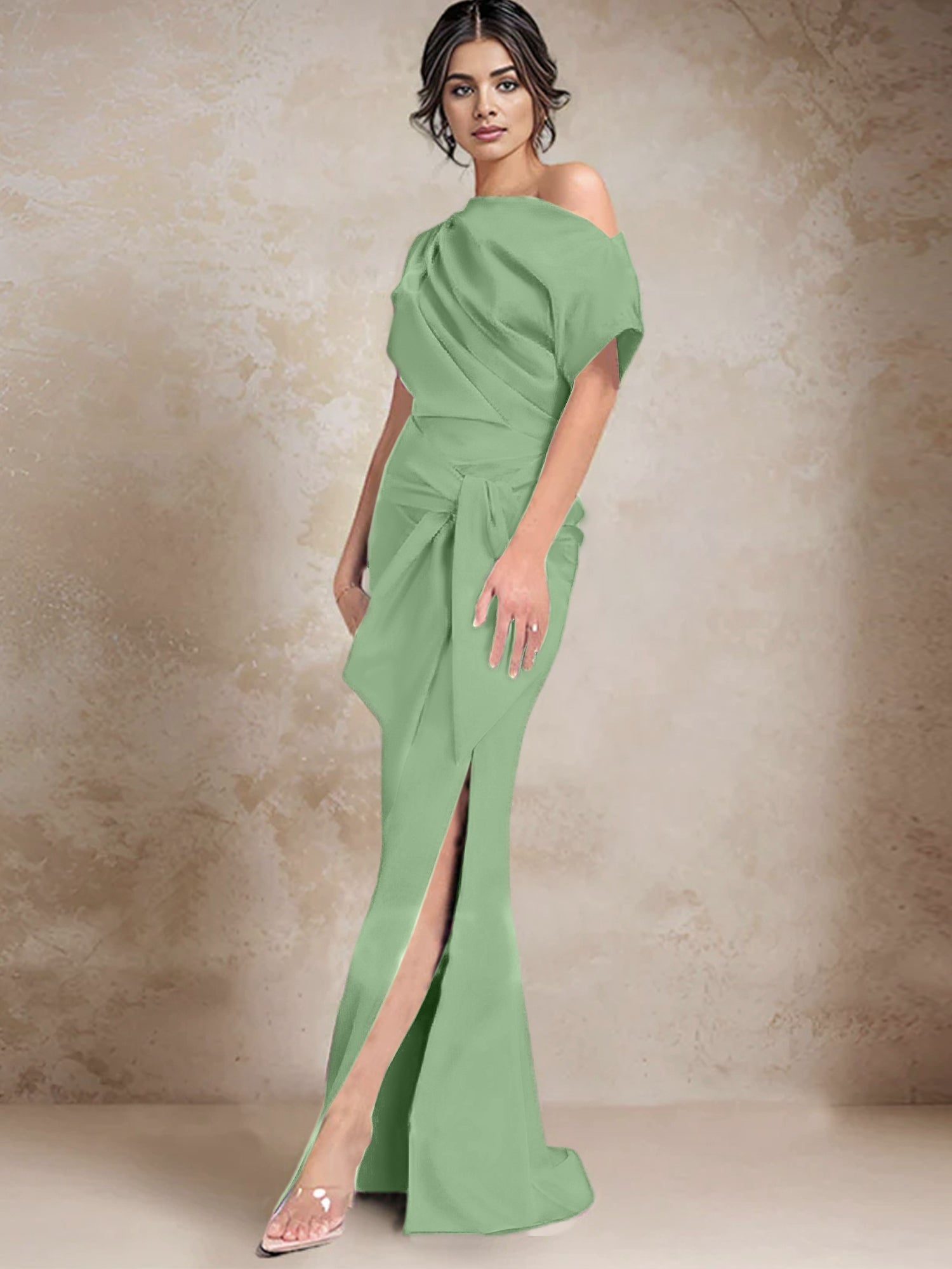 Robe trompette/sirène asymétrique à une épaule pour la mère de la mariée, avec fente latérale 
