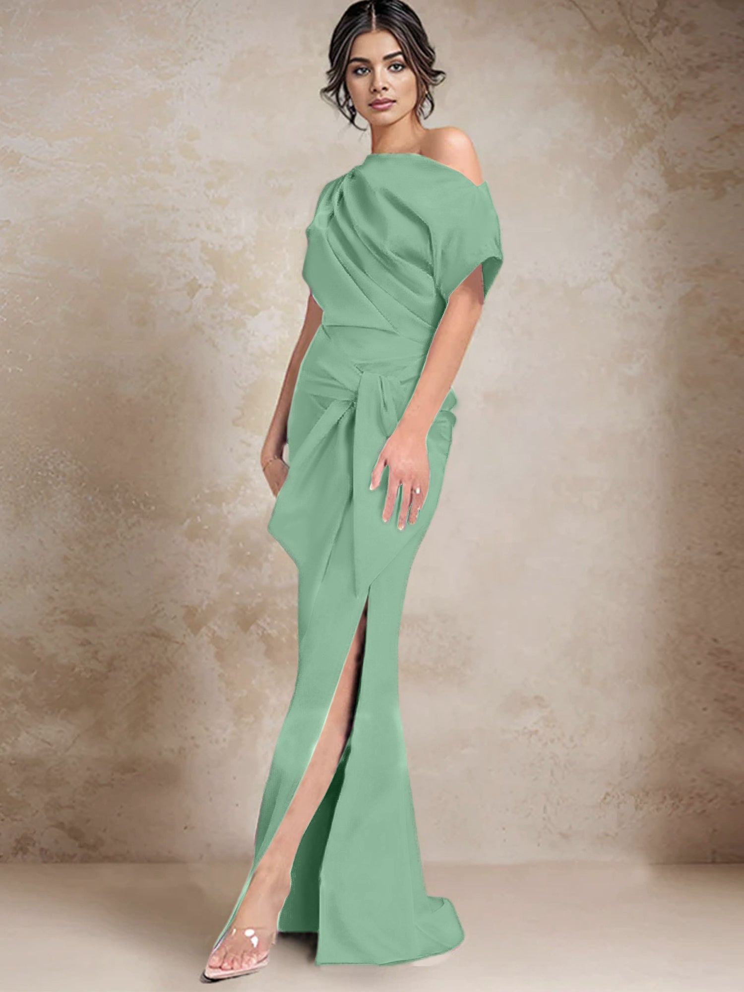 Robe trompette/sirène asymétrique à une épaule pour la mère de la mariée, avec fente latérale 
