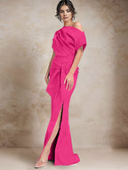Robe trompette/sirène asymétrique à une épaule pour la mère de la mariée, avec fente latérale 
