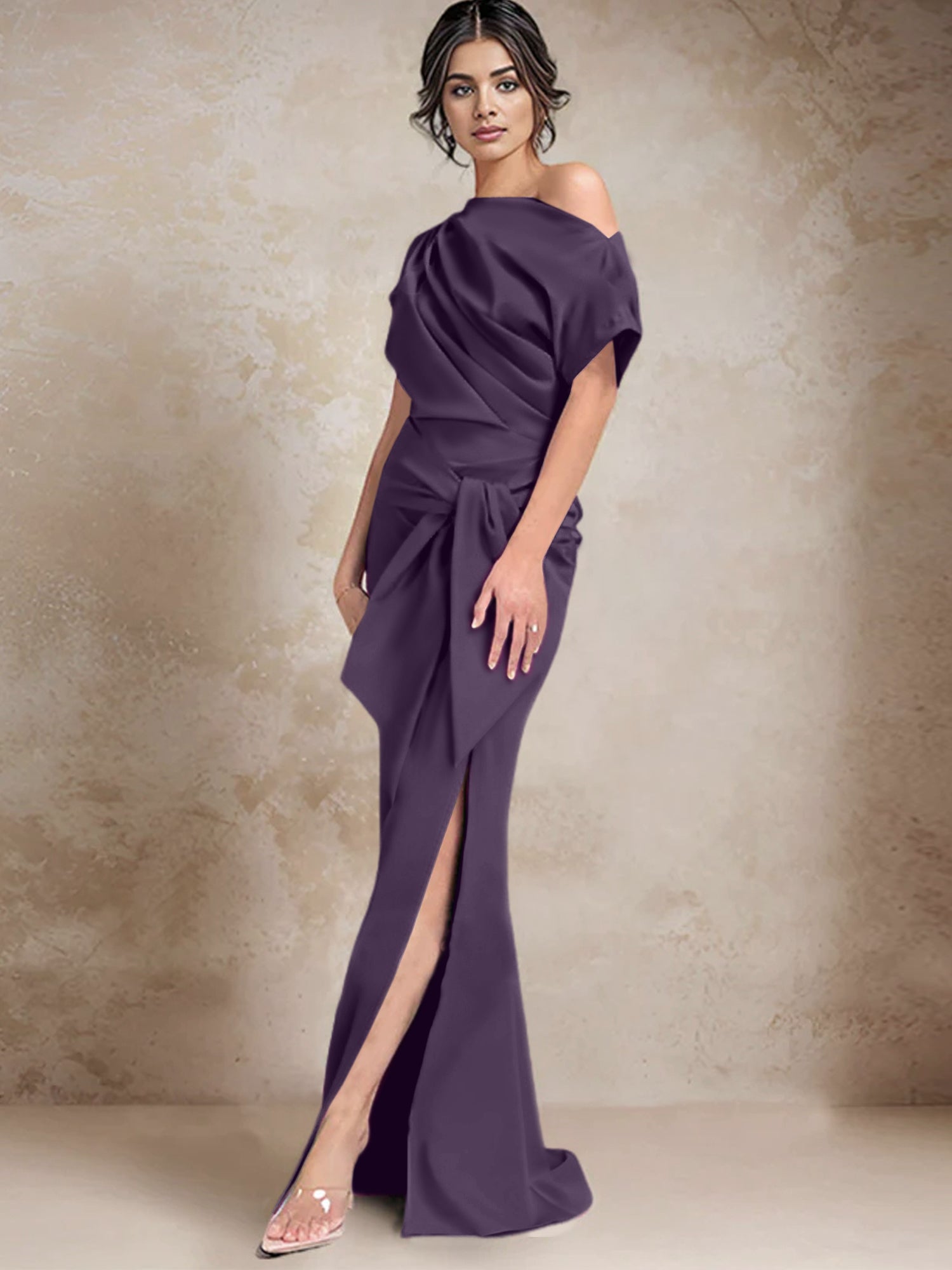 Robe trompette/sirène asymétrique à une épaule pour la mère de la mariée, avec fente latérale 