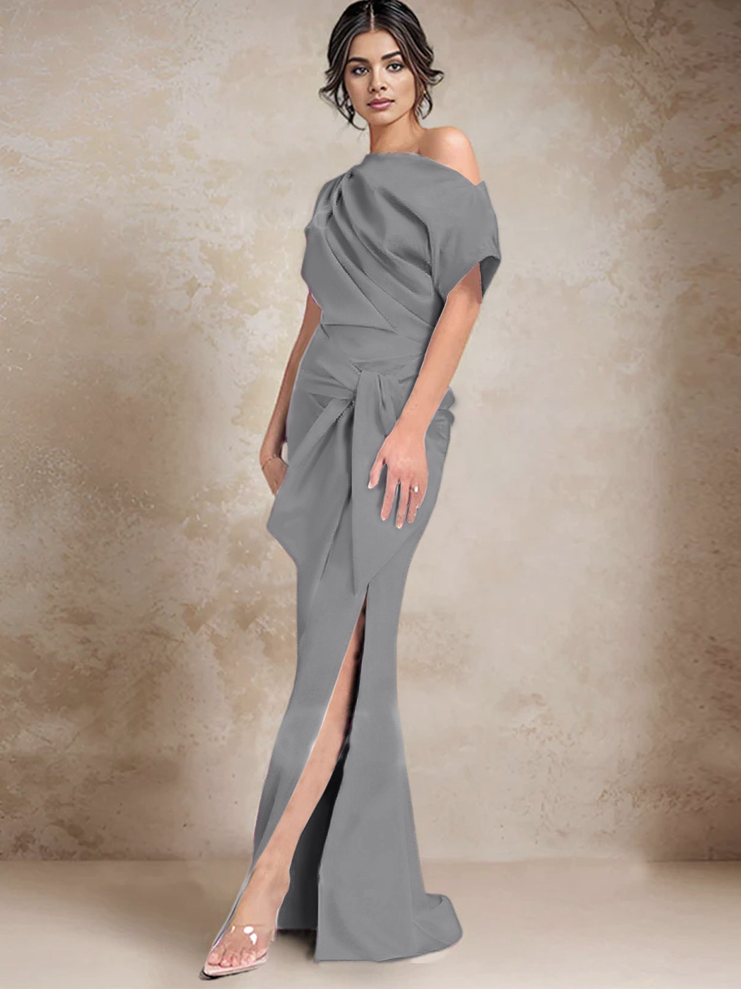 Robe trompette/sirène asymétrique à une épaule pour la mère de la mariée, avec fente latérale 