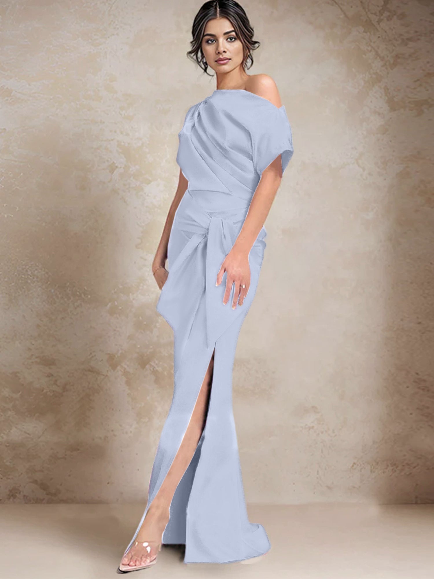 Robe trompette/sirène asymétrique à une épaule pour la mère de la mariée, avec fente latérale 