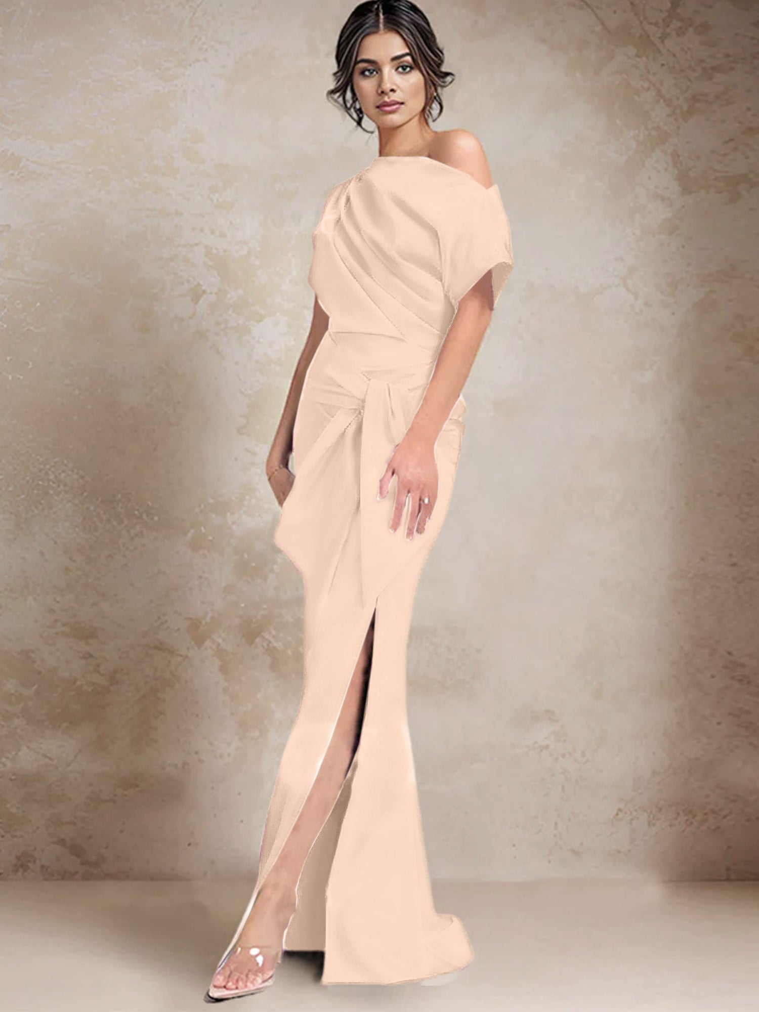 Robe trompette/sirène asymétrique à une épaule pour la mère de la mariée, avec fente latérale 