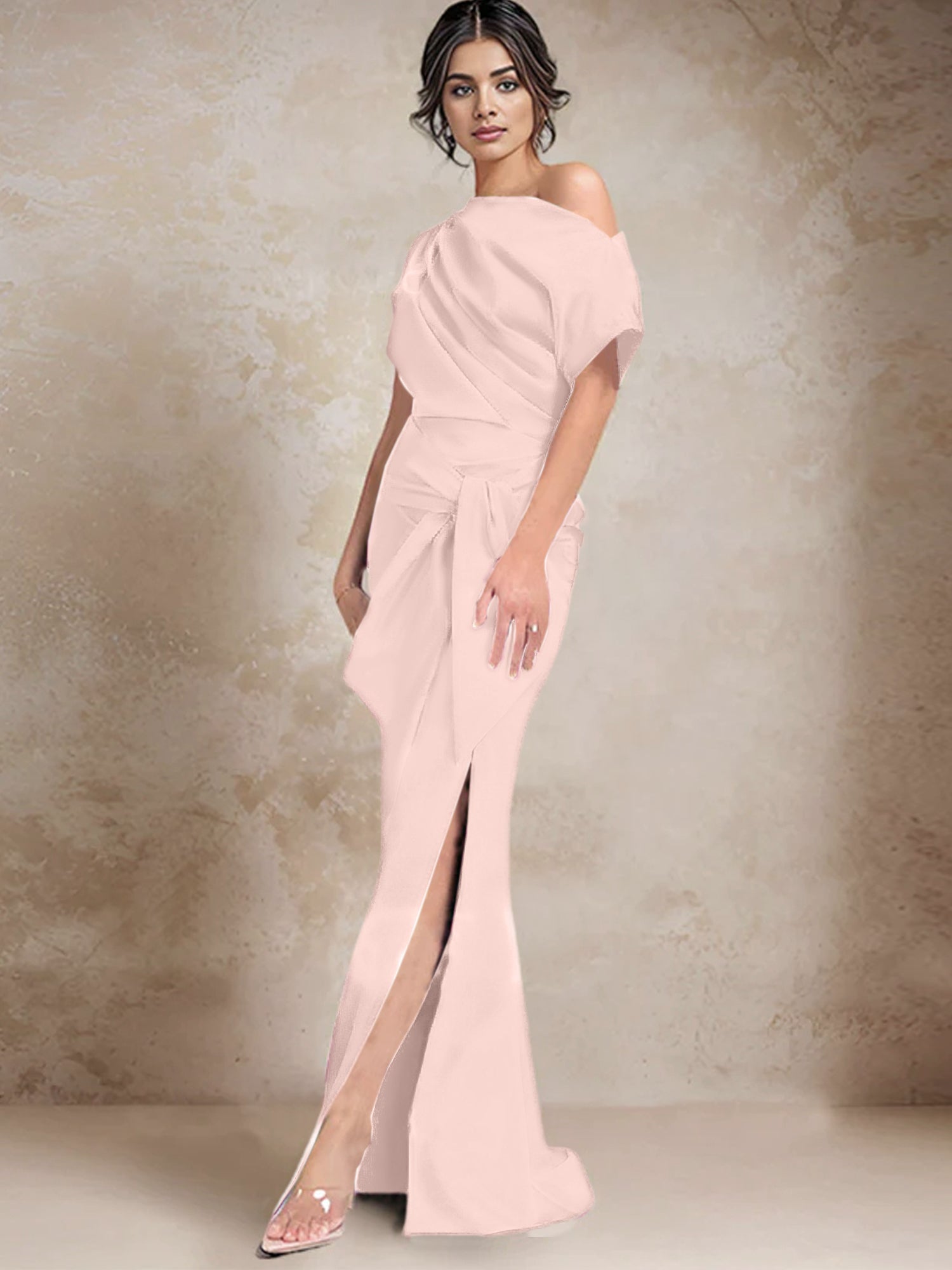 Robe trompette/sirène asymétrique à une épaule pour la mère de la mariée, avec fente latérale 