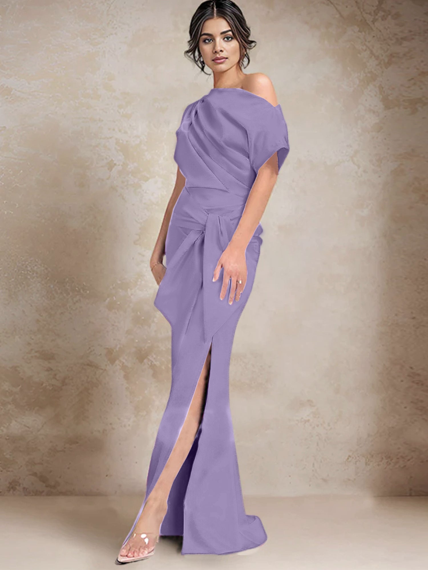 Robe trompette/sirène asymétrique à une épaule pour la mère de la mariée, avec fente latérale 
