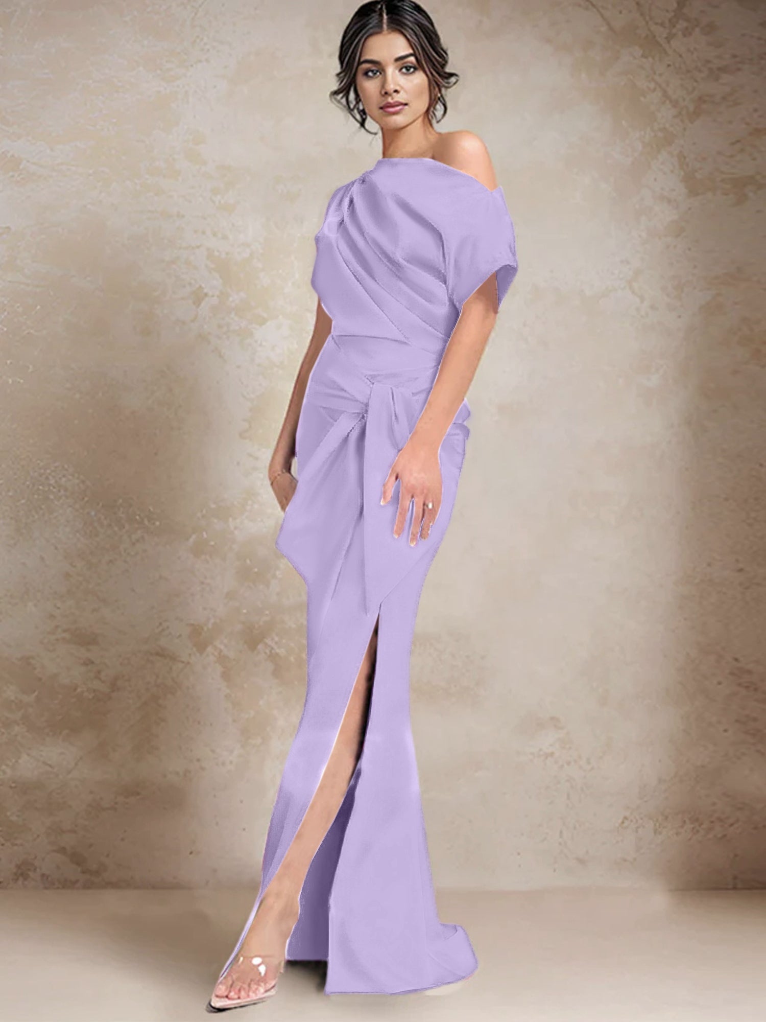 Robe trompette/sirène asymétrique à une épaule pour la mère de la mariée, avec fente latérale 