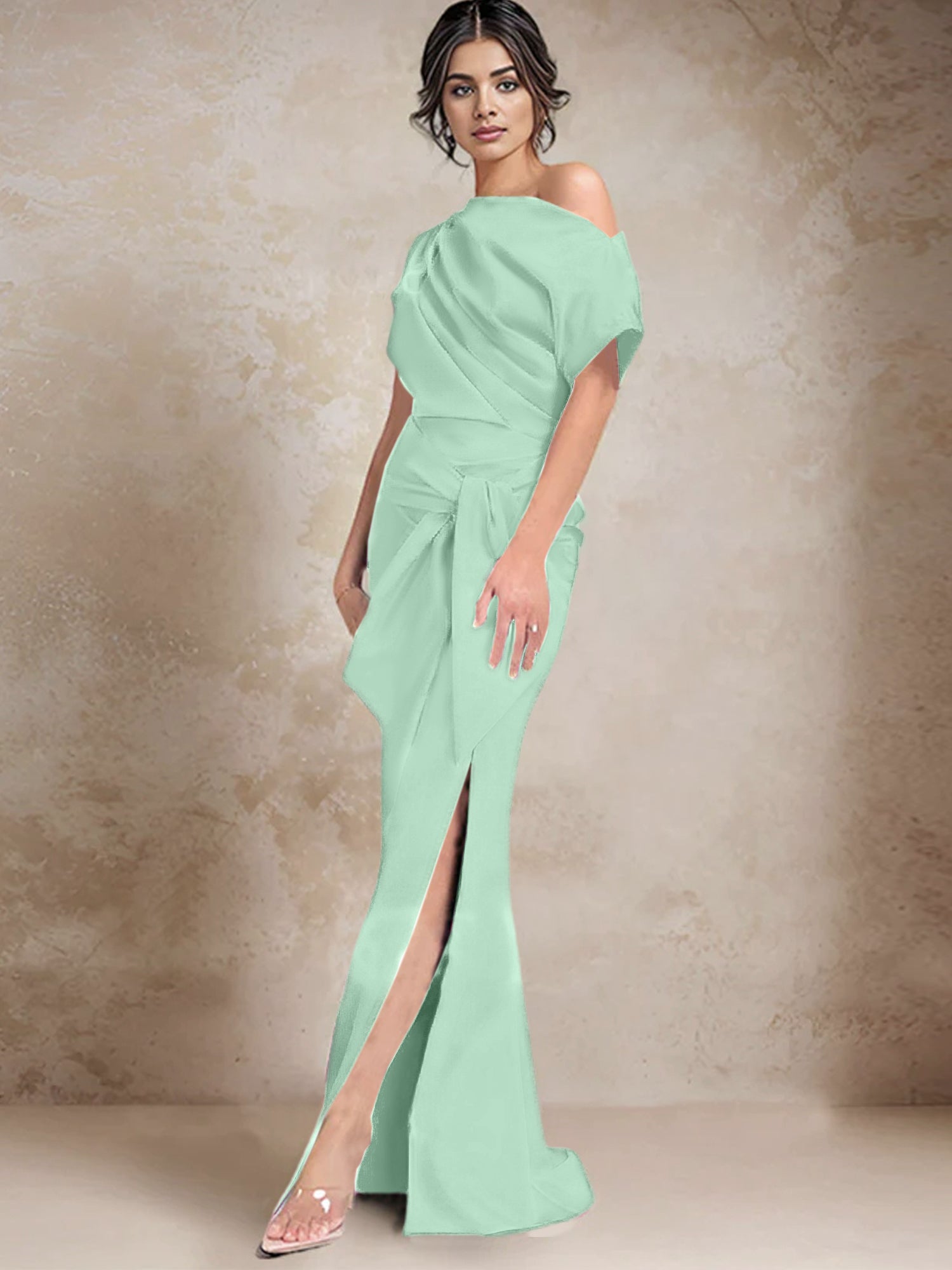 Robe trompette/sirène asymétrique à une épaule pour la mère de la mariée, avec fente latérale 