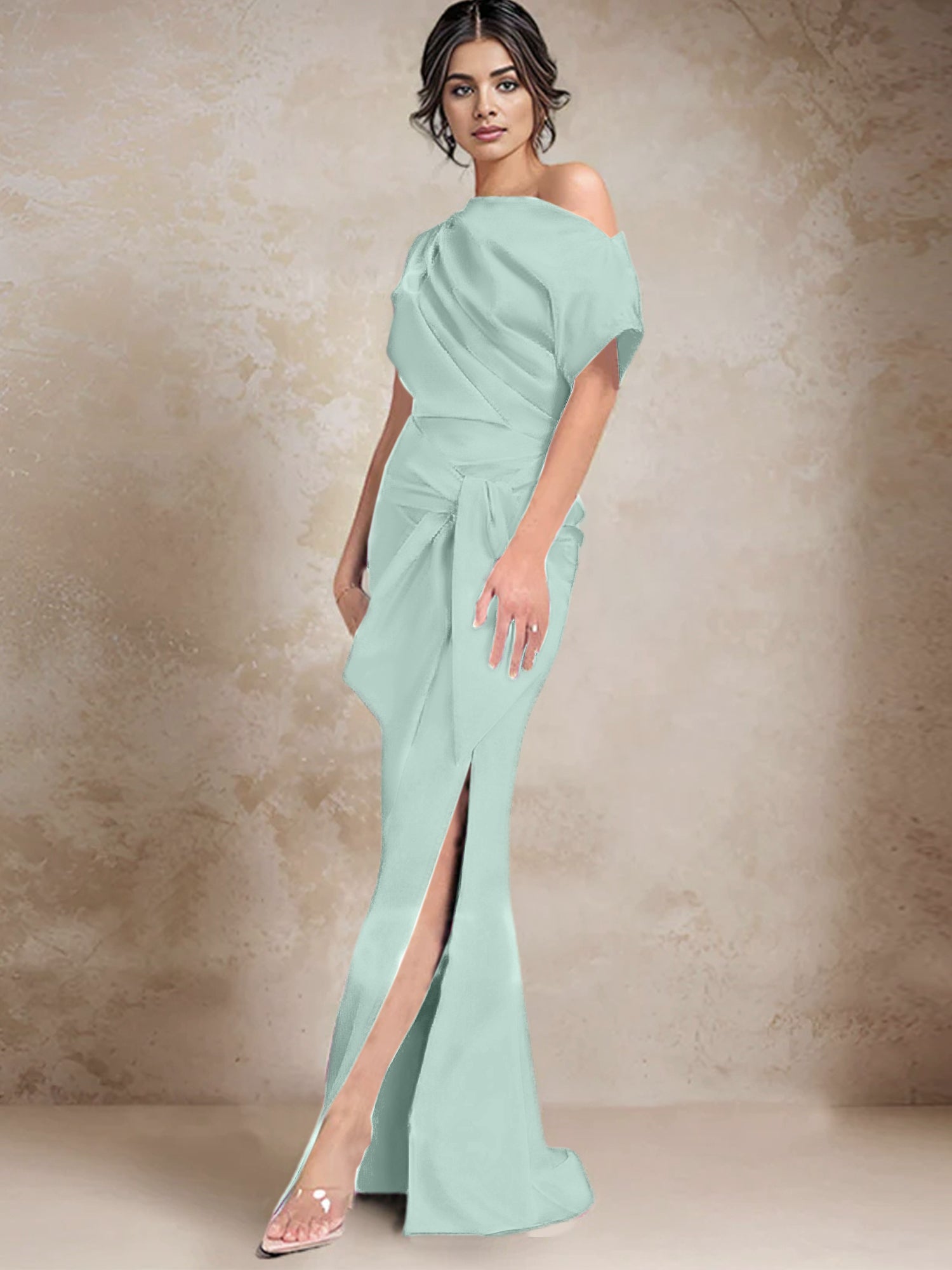 Robe trompette/sirène asymétrique à une épaule pour la mère de la mariée, avec fente latérale 