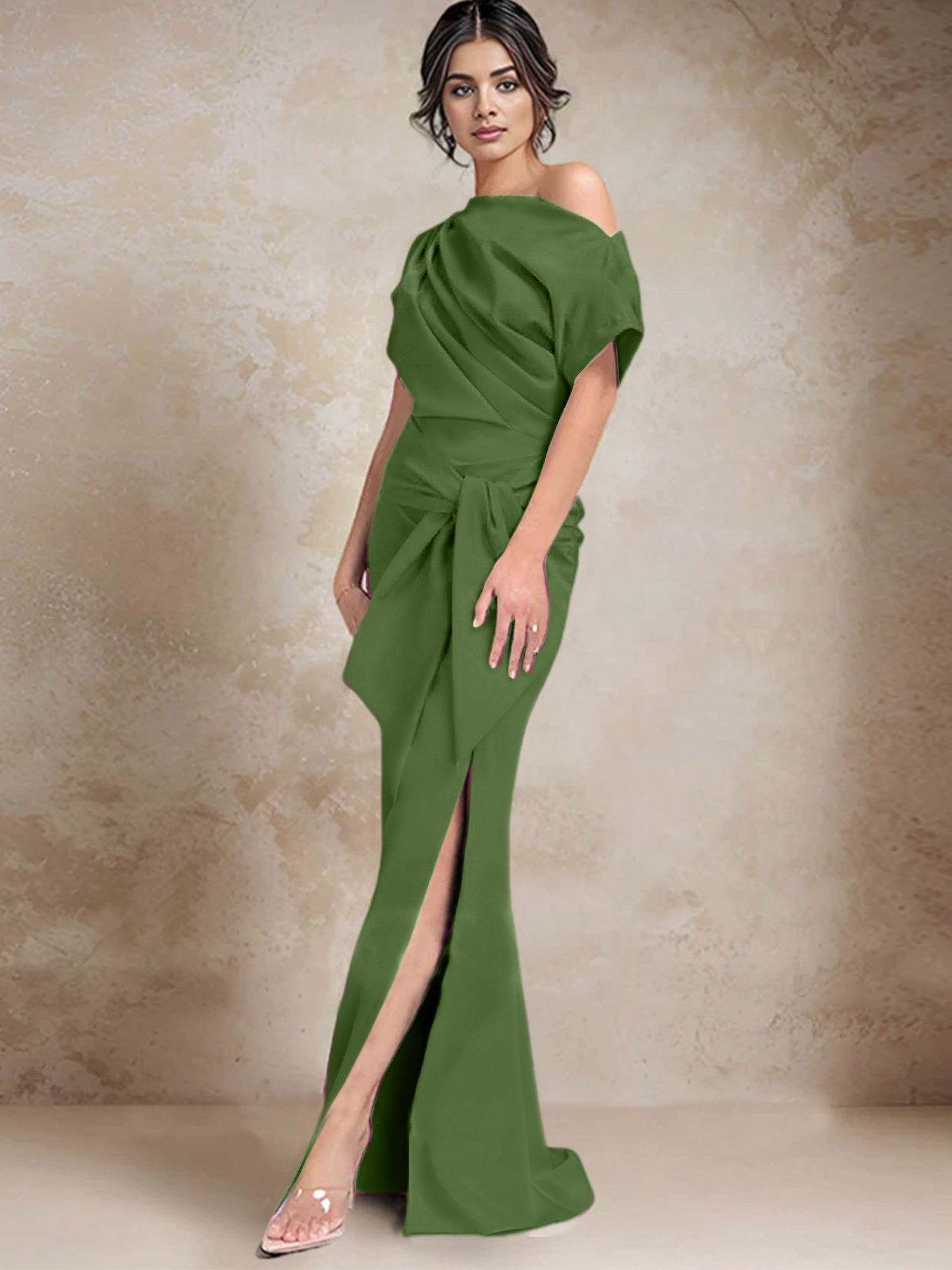 Robe trompette/sirène asymétrique à une épaule pour la mère de la mariée, avec fente latérale 