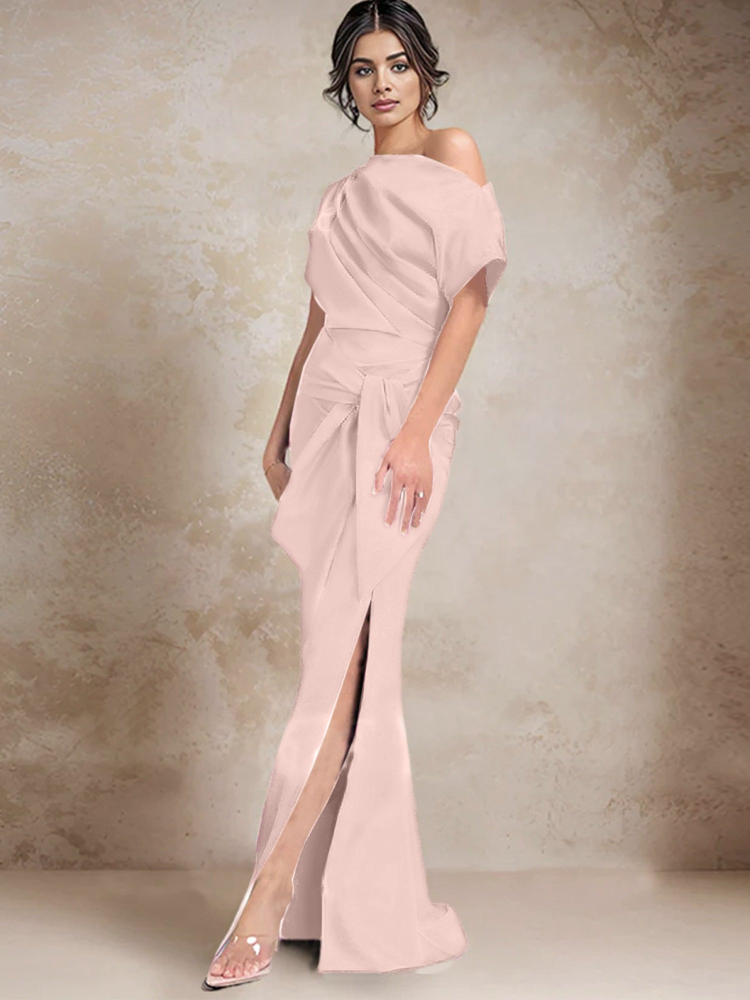 Robe trompette/sirène asymétrique à une épaule pour la mère de la mariée, avec fente latérale 