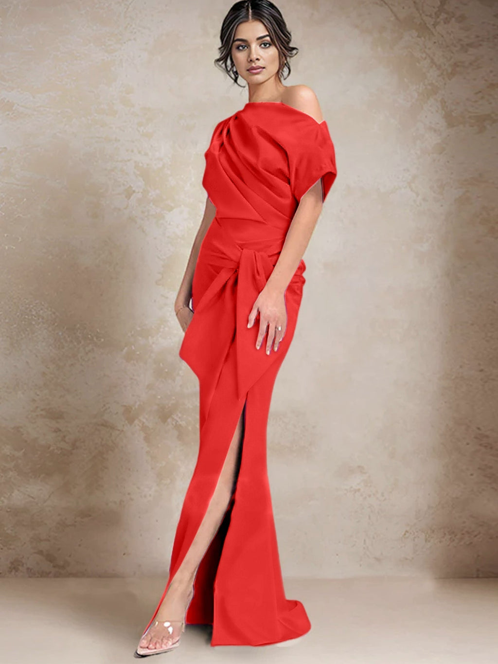 Robe trompette/sirène asymétrique à une épaule pour la mère de la mariée, avec fente latérale 
