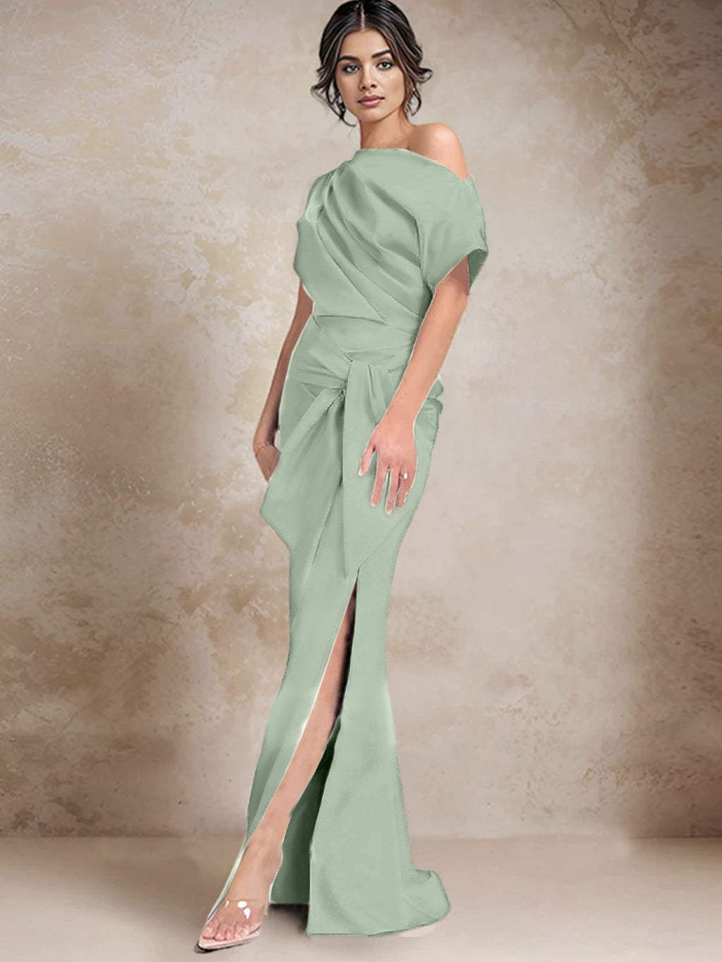 Robe trompette/sirène asymétrique à une épaule pour la mère de la mariée, avec fente latérale 