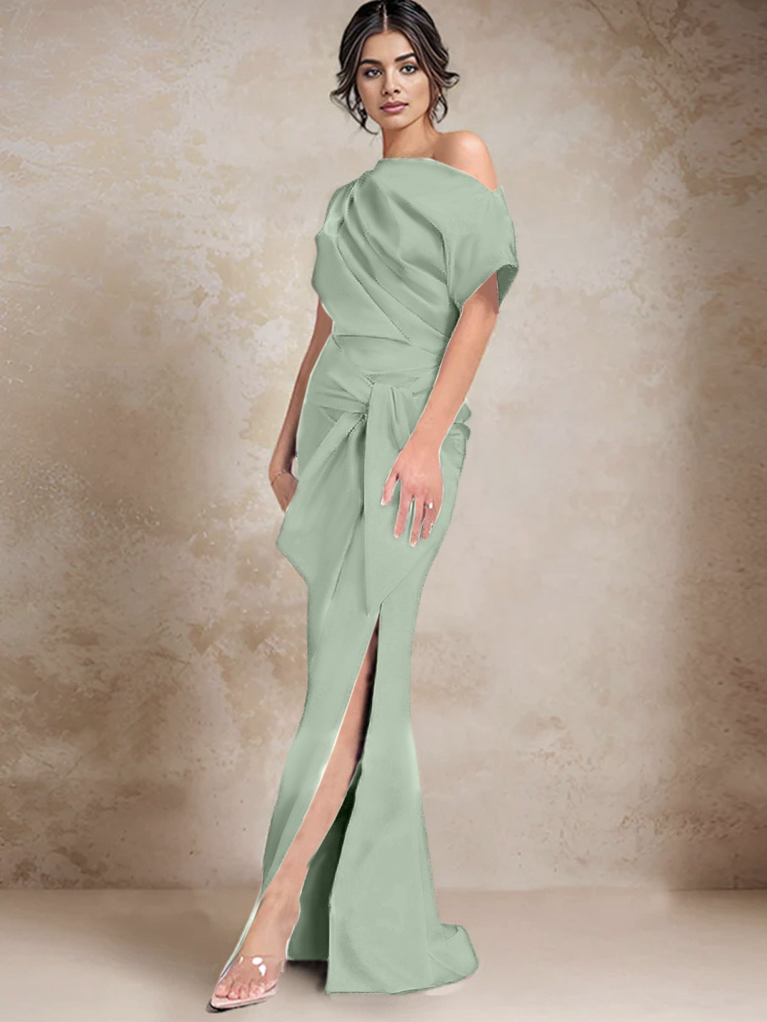Robe trompette/sirène asymétrique à une épaule pour la mère de la mariée, avec fente latérale 