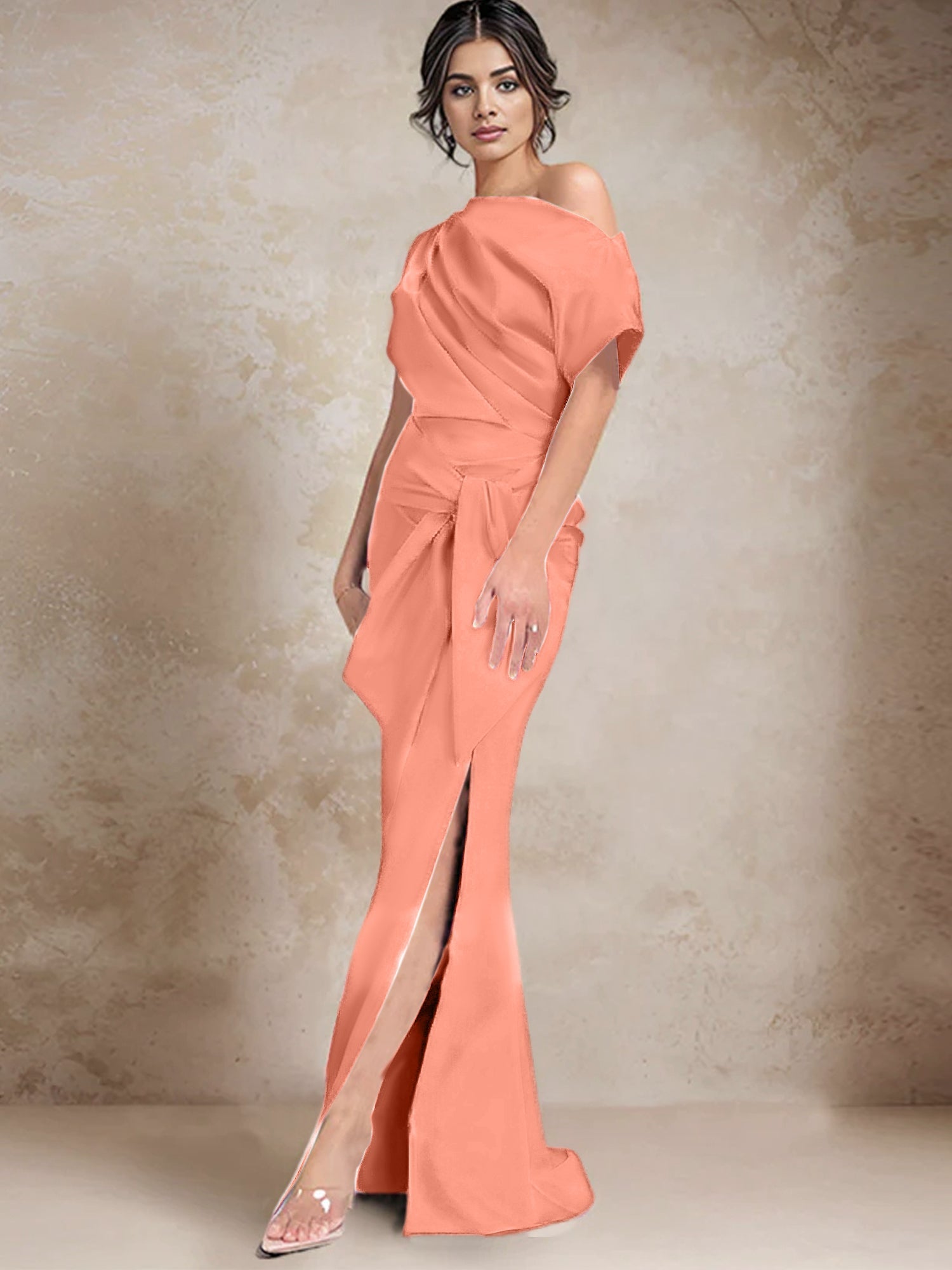 Robe trompette/sirène asymétrique à une épaule pour la mère de la mariée, avec fente latérale 