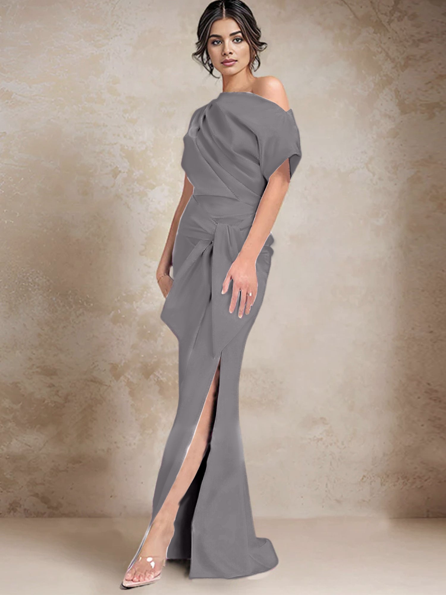 Robe trompette/sirène asymétrique à une épaule pour la mère de la mariée, avec fente latérale 